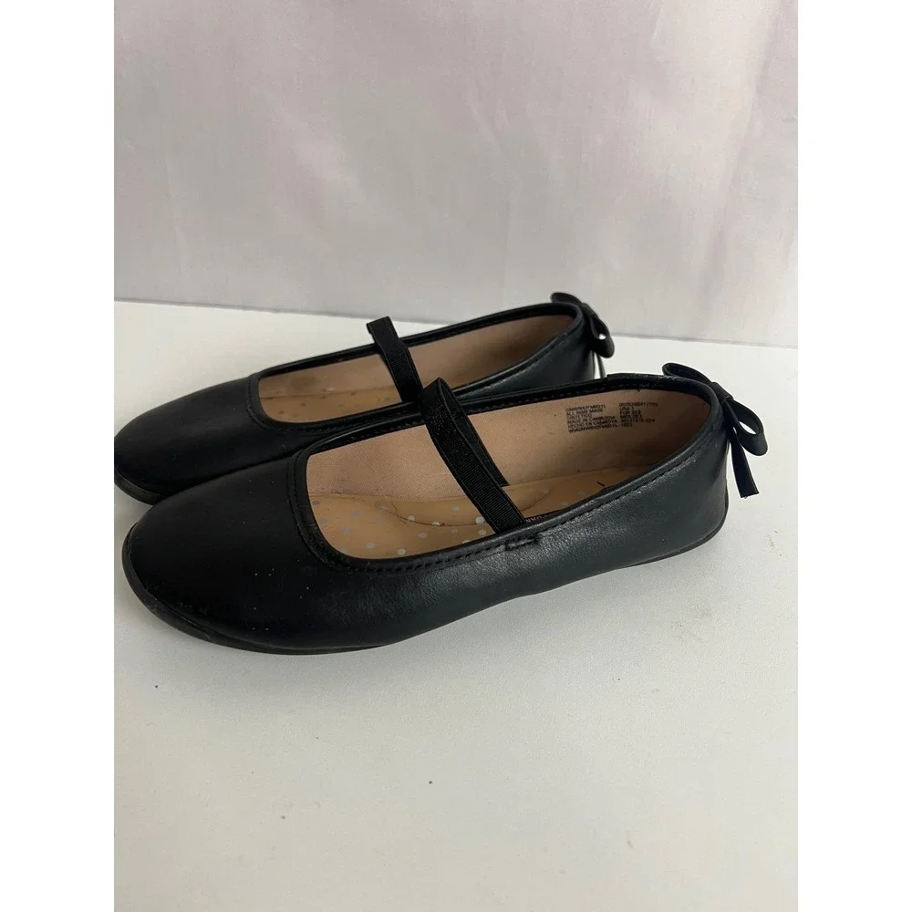 Wonder Nation Girls Black Ballet Flats Memory Foam Bow Back Shoes Size 1